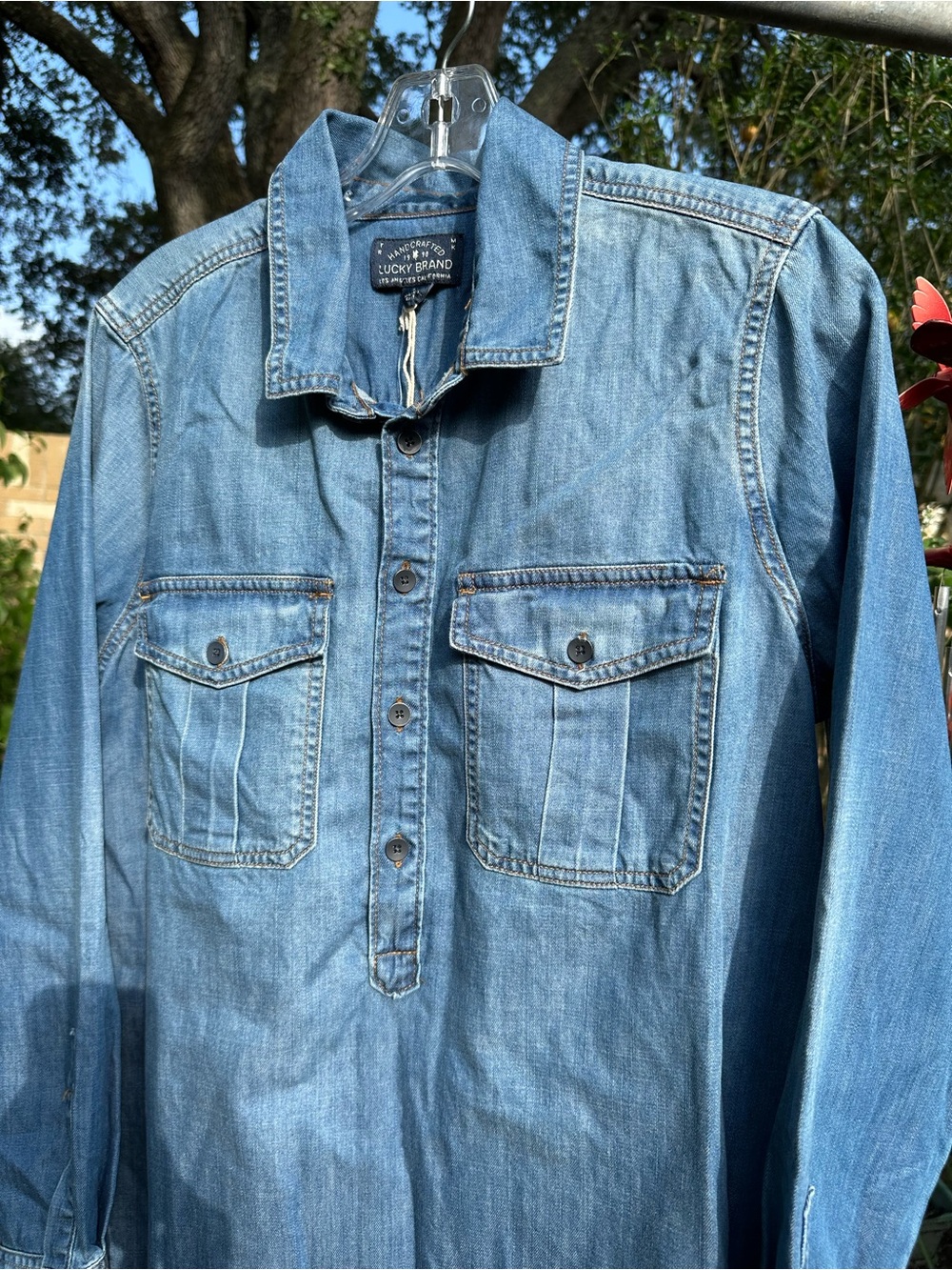 NWT Lucky Brand True Indigo Denim Popover Shirt Dress M Boho Western Cowgirl